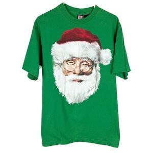 Dec 25 Green Crew Neck Retro Santa Face Shirt Size Medium